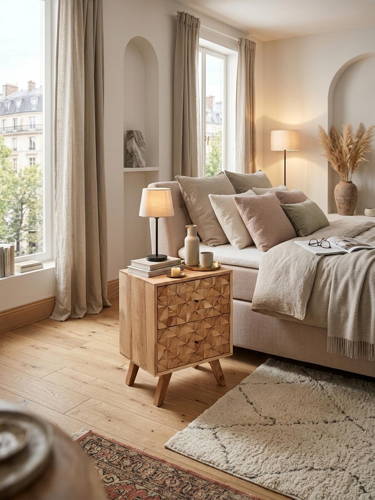 NACHTTISCH – Massivholz, 2 Schubladen, handgefertigt, moderner Landhausstil - Beige, Holz/Metall (44/61/35cm) - KADIMA DESIGN
