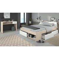 JUGENDZIMMER Set mit Stauraumbett 160 x 200 und Schreibtisch - Silberfarben/Weiß, Holz/Holzwerkstoff (140/79/200cm) - Parisot Meuble
