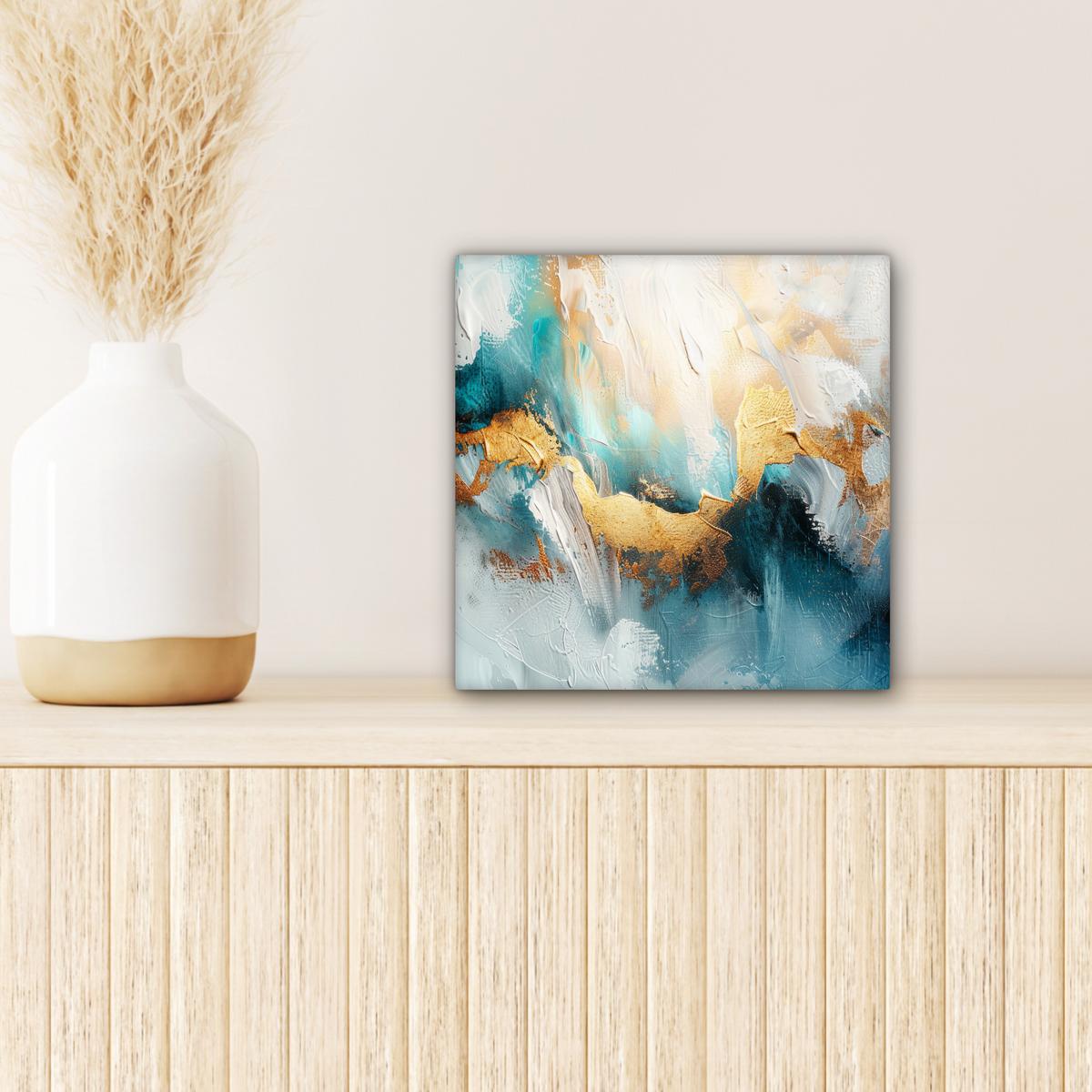 LEINWANDBILD Abstrakt - Kunst - Gold - Blau Deko Wohnzimmer 20x20 cm - Petrol, Textil (20/20cm) - MuchoWow