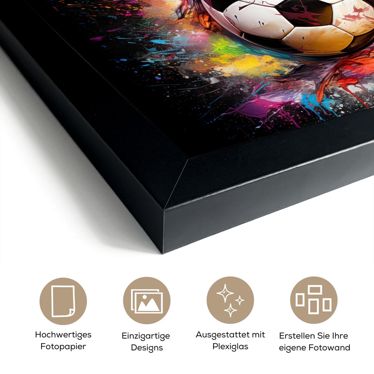 POSTER MIT RAHMENGERAHMTES BILD Fußball - Farbe - Farben - Schwarz - Weiß 30x20 cm - Weiß, Papier (30/20cm) - MuchoWow