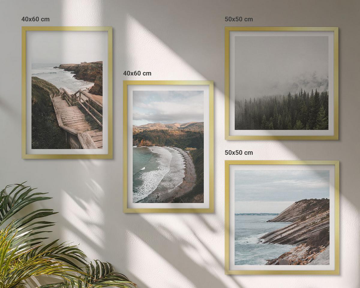 BILDER SET 4er Set - 50x50 cm & 40x60 cm Goldrahmen - Klippenblicke, Strandlandschaften - Goldfarben, Kunststoff (50/50cm) - TULUP