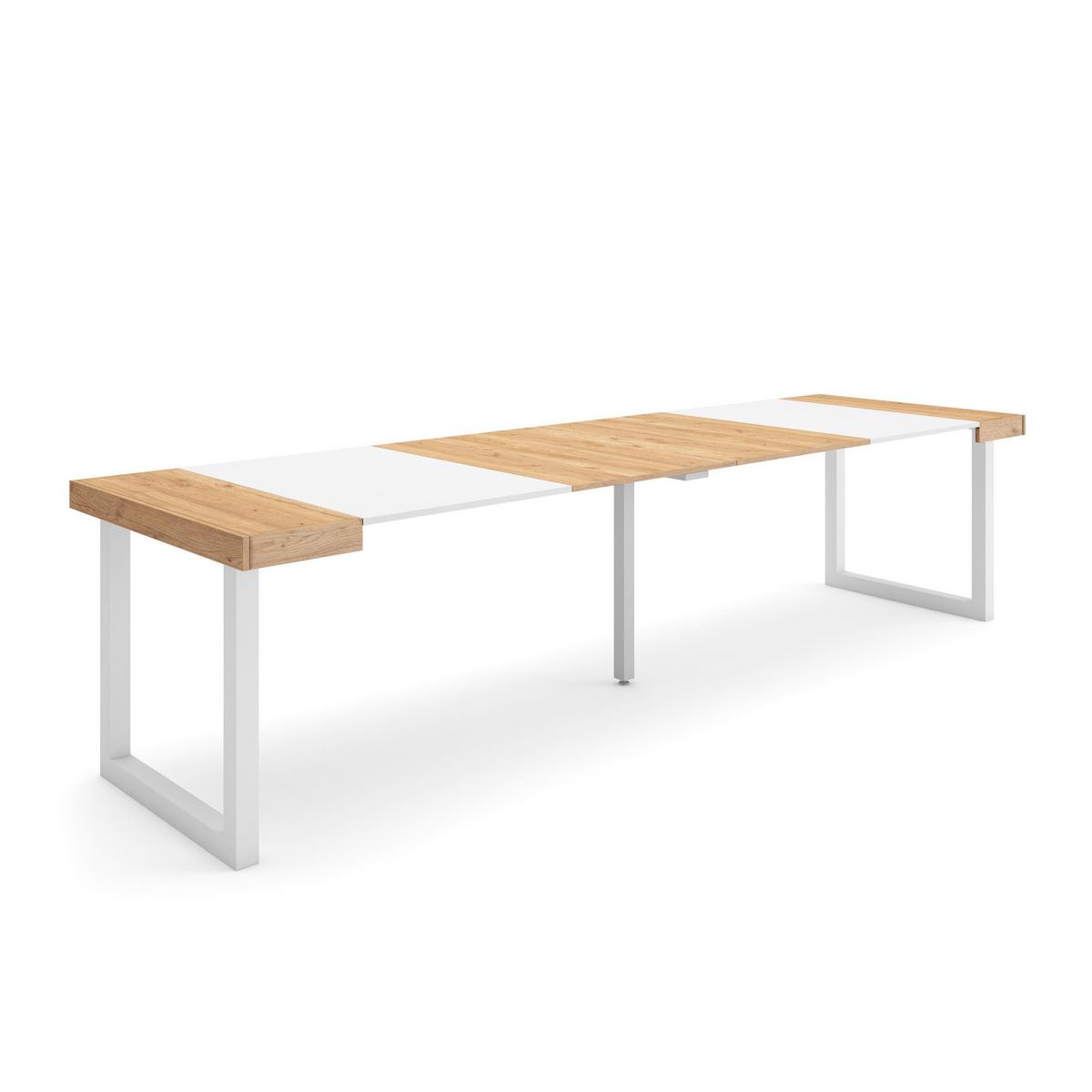 KONSOLENTISCH ausziehbar 58 bis 302cm, für 14 Gäste, eiche weiß, 90/58/73cm - Eichefarben/Weiß, Holzwerkstoff (90/302/73cm) - Skraut Home