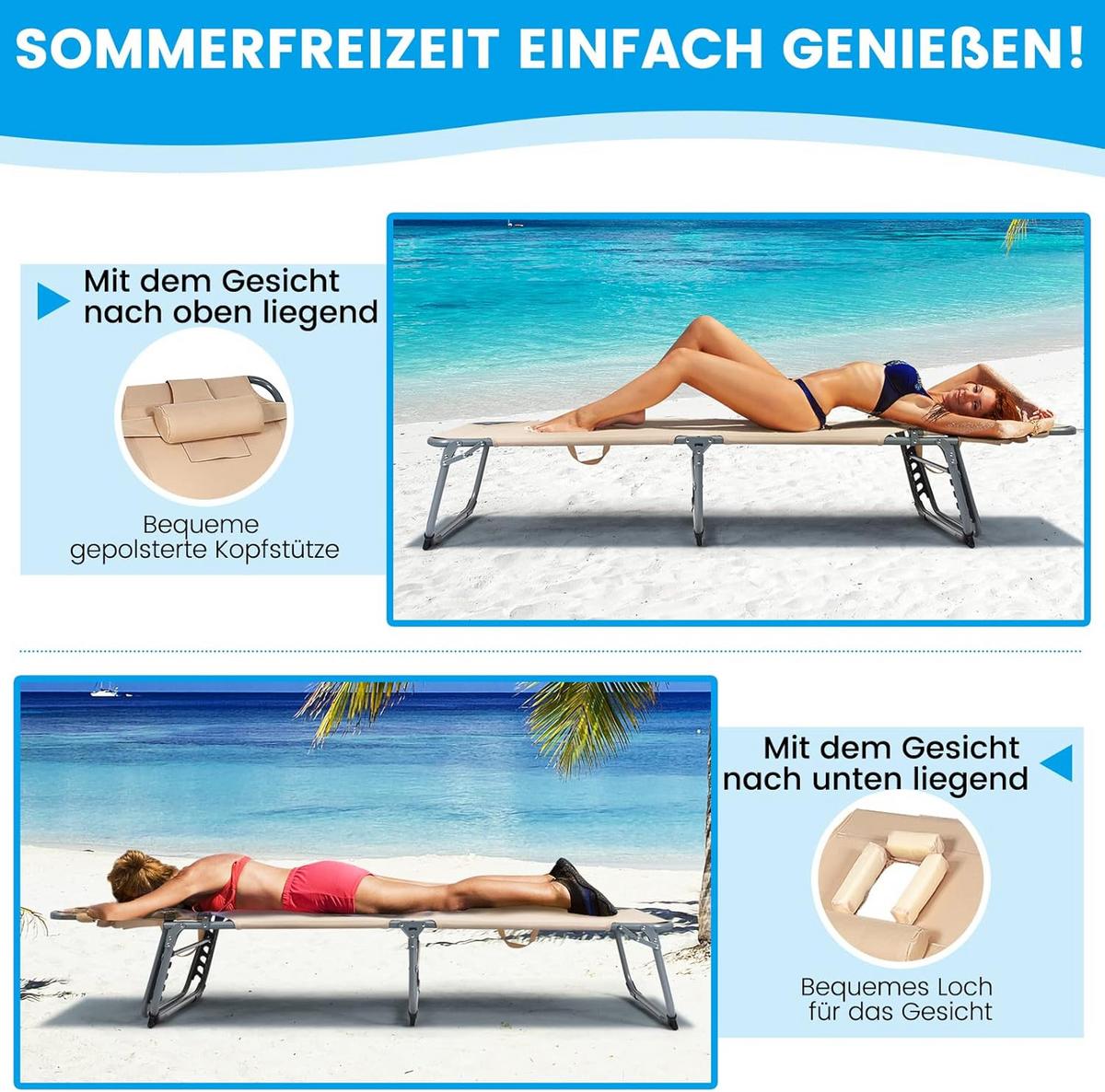 SONNENLIEGE 36cm Beige - Beige, Metall (194/36/60cm) - COSTWAY