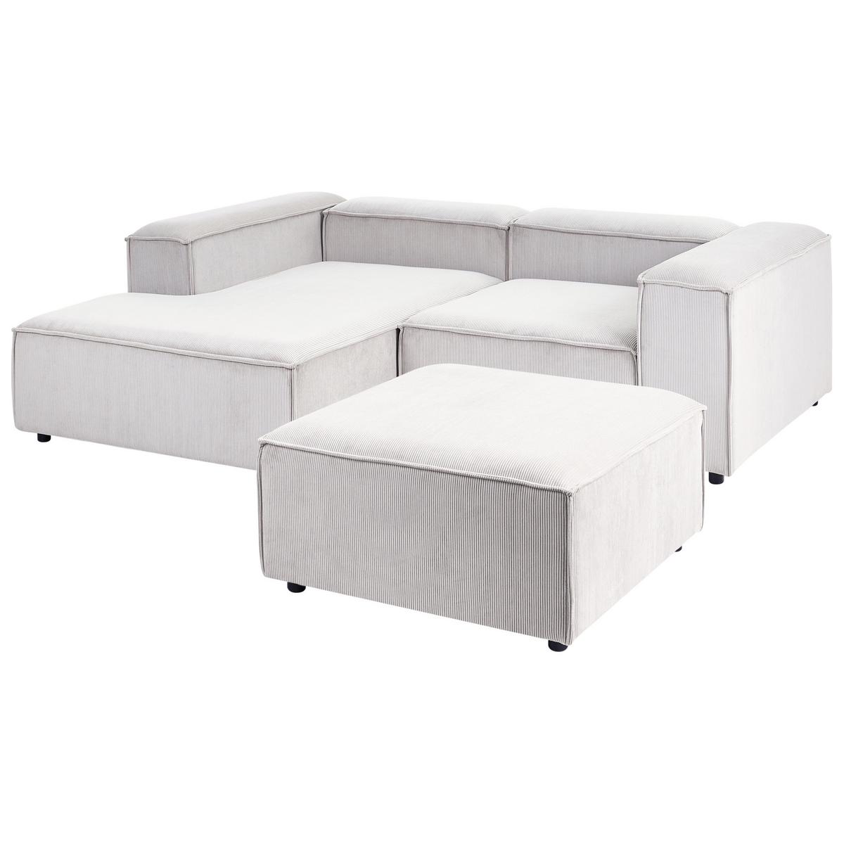 ECKSOFA Modul 3-Sitzer rechtsseitig Cremeweiß Cord mit Ottomane Ardal - Creme, Textil (240/180cm) - Beliani