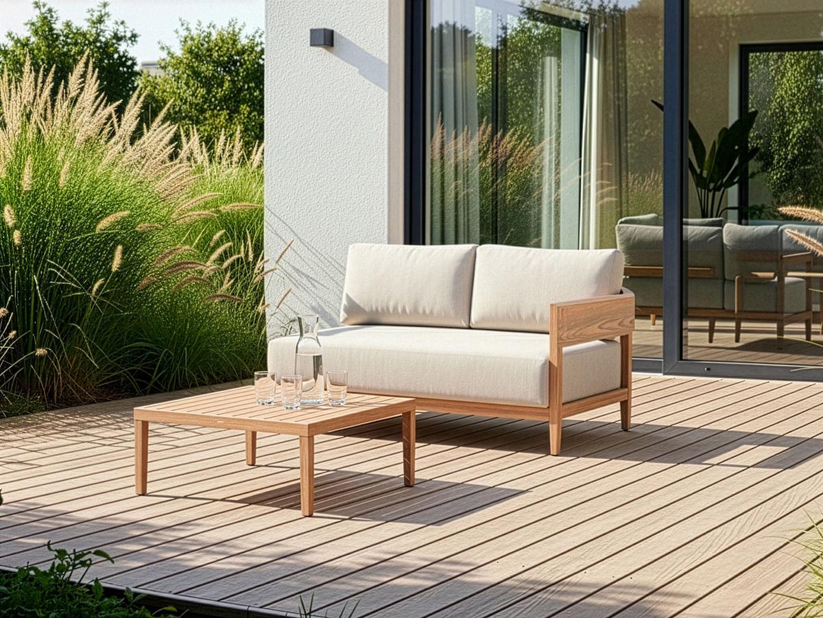 GARTENSOFA mit Tisch 2-Sitzer Metall Hellbraun Sampieri - Beige/Braun, Metall (222/72/71cm) - Beliani