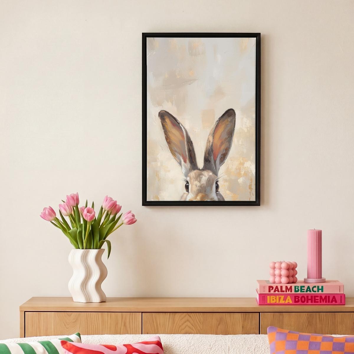 LEINWAND Bilder mit Rahmen - Hase - Ohren - Braun - 20x30 - Beige, Textil (20/30cm) - MuchoWow