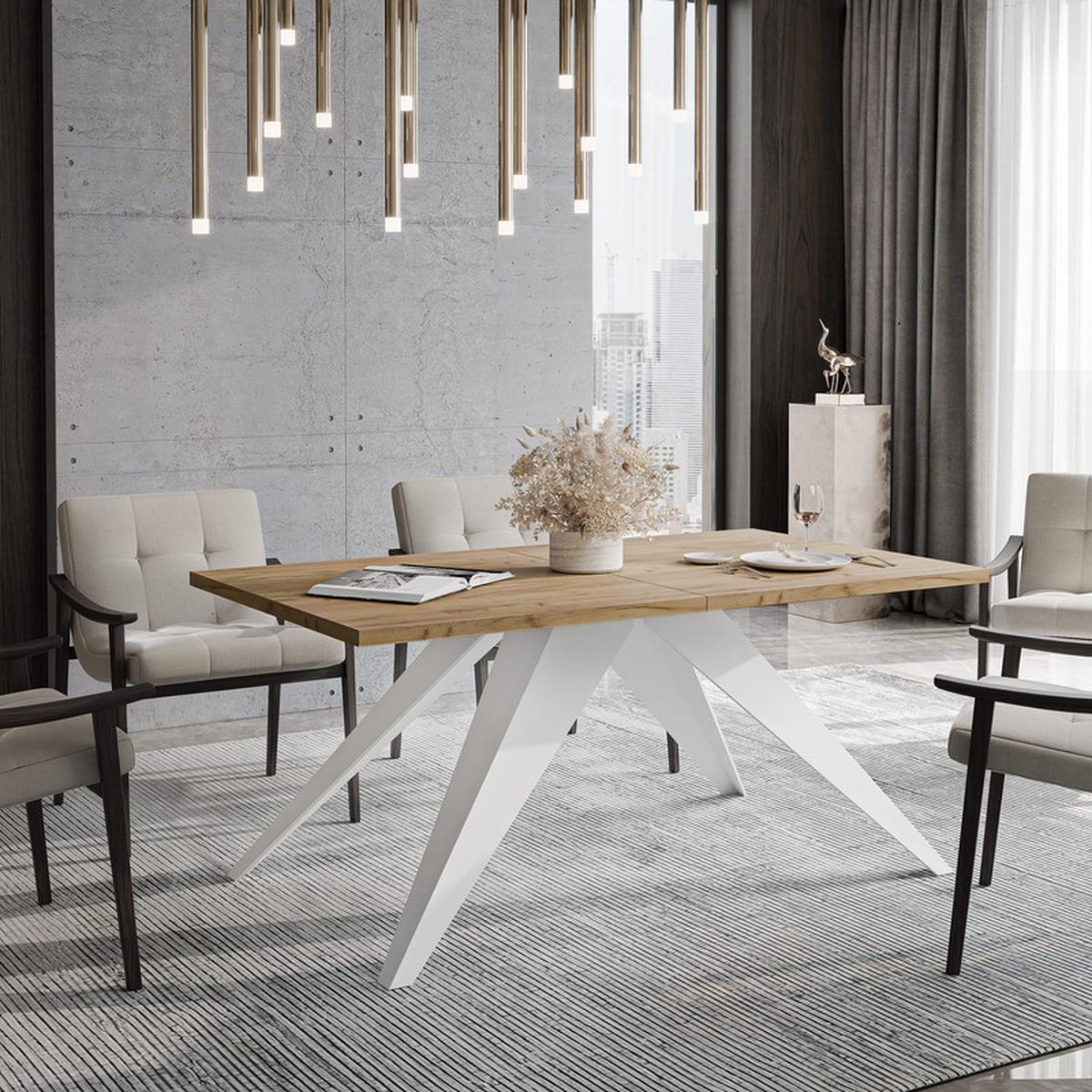 AUSZIEHTISCH XANDRO 140/80/76 cm mit Metallgestell, Weiß / Craft-Eiche - Eichefarben/Weiß, Holzwerkstoff/Metall (80/140/76cm) - Idohome