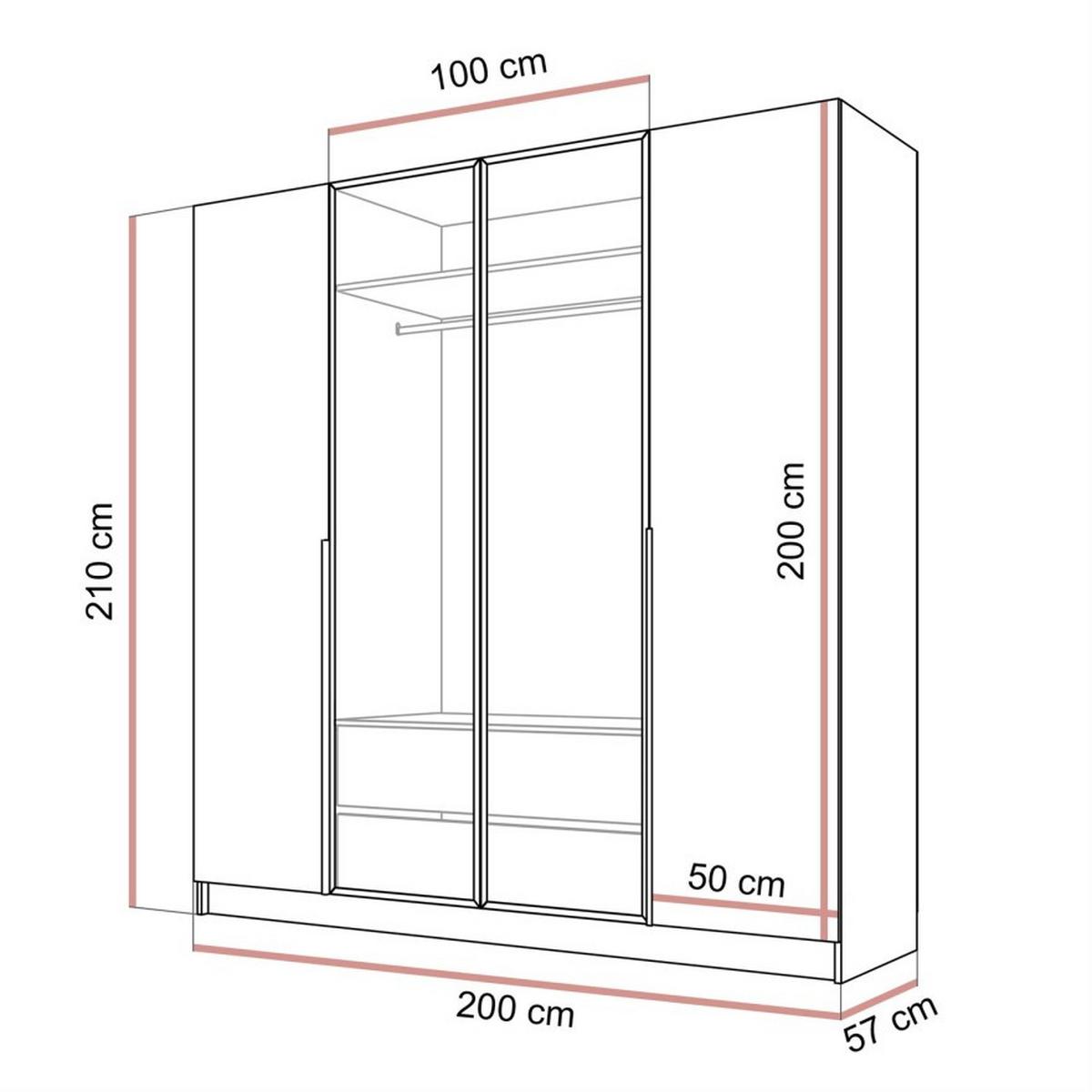 VIERTÜRIGER Schrank ATRIUM II mit Glasfront - Kaschmir, Holzwerkstoff (200/210/57cm) - Lookway
