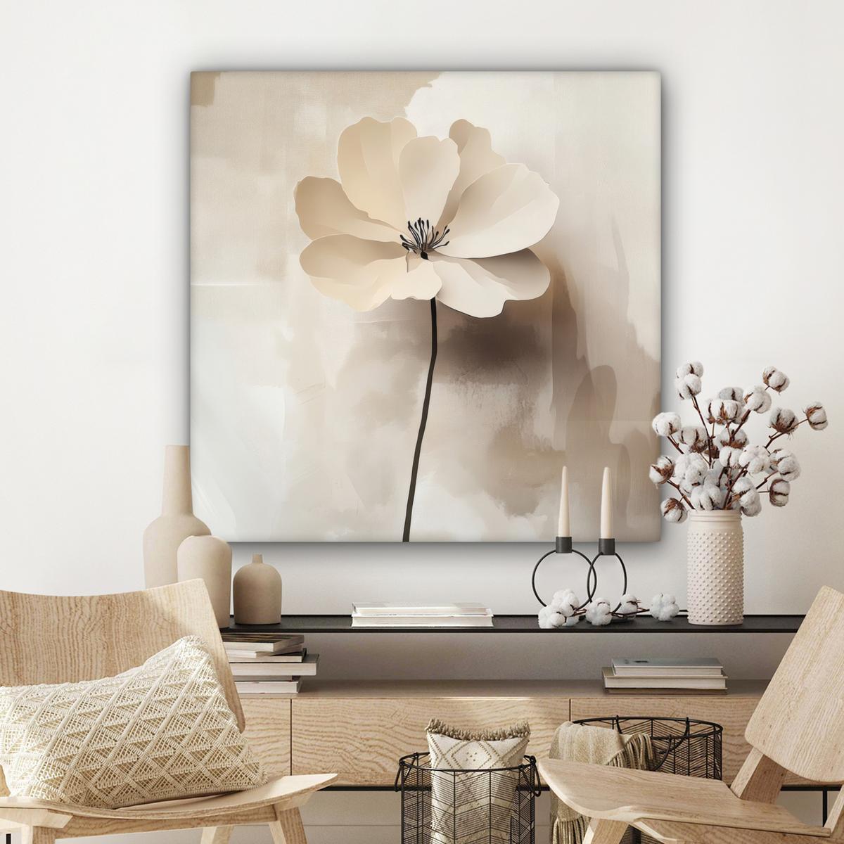 LEINWANDBILD Blume - Beige - Farbe - Schatten Deko Groß 90x90 cm - Creme, Textil (90/90cm) - MuchoWow