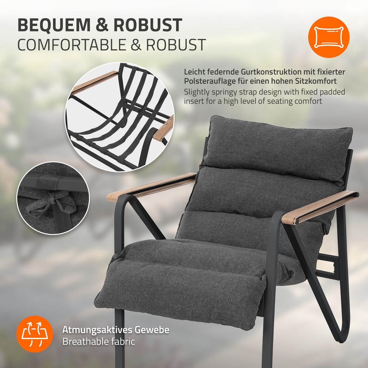 GARTENMÖBEL Set 3 tlg Anthrazit-Grau mit Stahlgestell - Anthrazit/Braun, Textil/Metall - ML-DESIGN