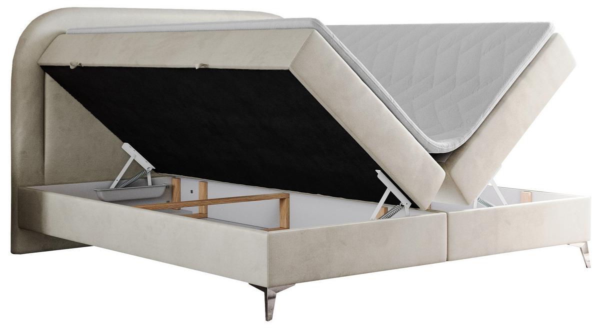 BOXBETT EIRA 180/200 Beige Velvet - H4 - Beige/Silberfarben, Holz/Textil (180/200cm) - MKS