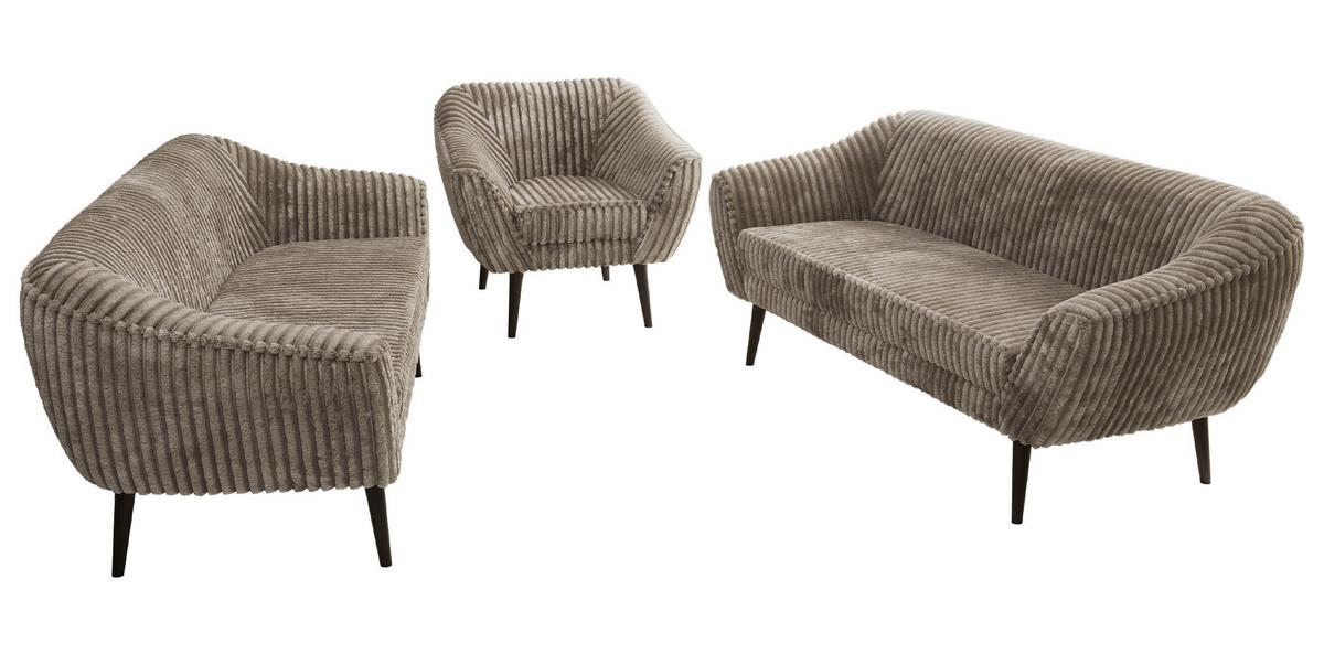 SITZGARNITUR PIRS 3+3+1 - Hellbraun Cord - Schwarze Beine - Hellbraun/Schwarz, Holzwerkstoff/Textil (180/75/74cm) - MKS