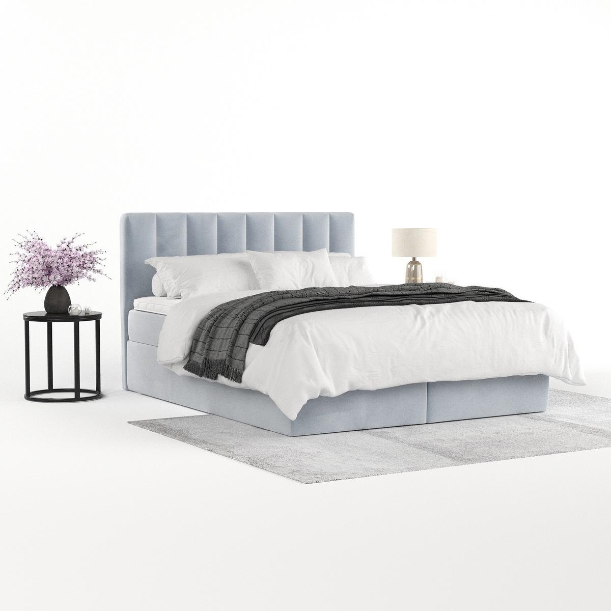 BOXBETT Lusso 180/200 cm Hellgrau im Paros Stoff - Hellgrau/Schwarz, Holz/Holzwerkstoff (180/200cm) - AltaBeds
