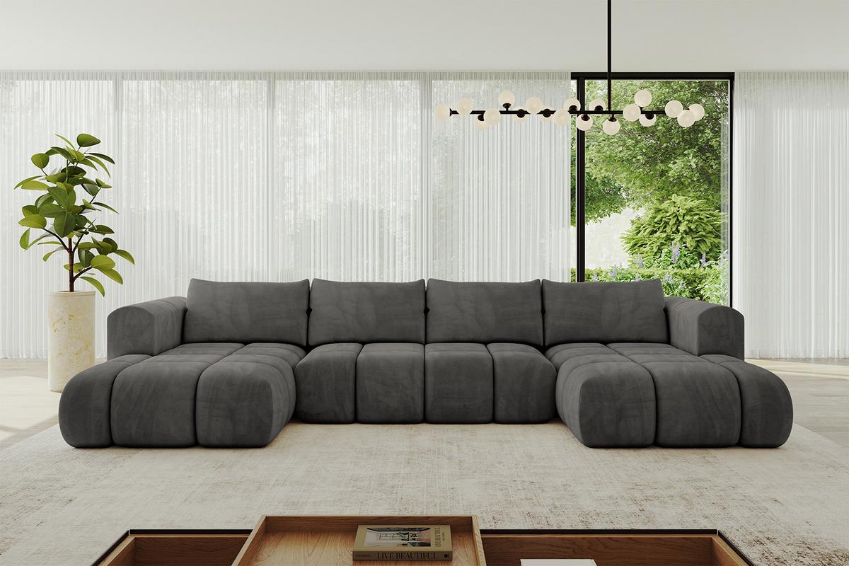WOHNLANDSCHAFT CLOUD-U 405x185x90 Dunkelgrau Velours - Dunkelgrau, Holzwerkstoff/Kunststoff (405/90/185cm) - ALTDECOR