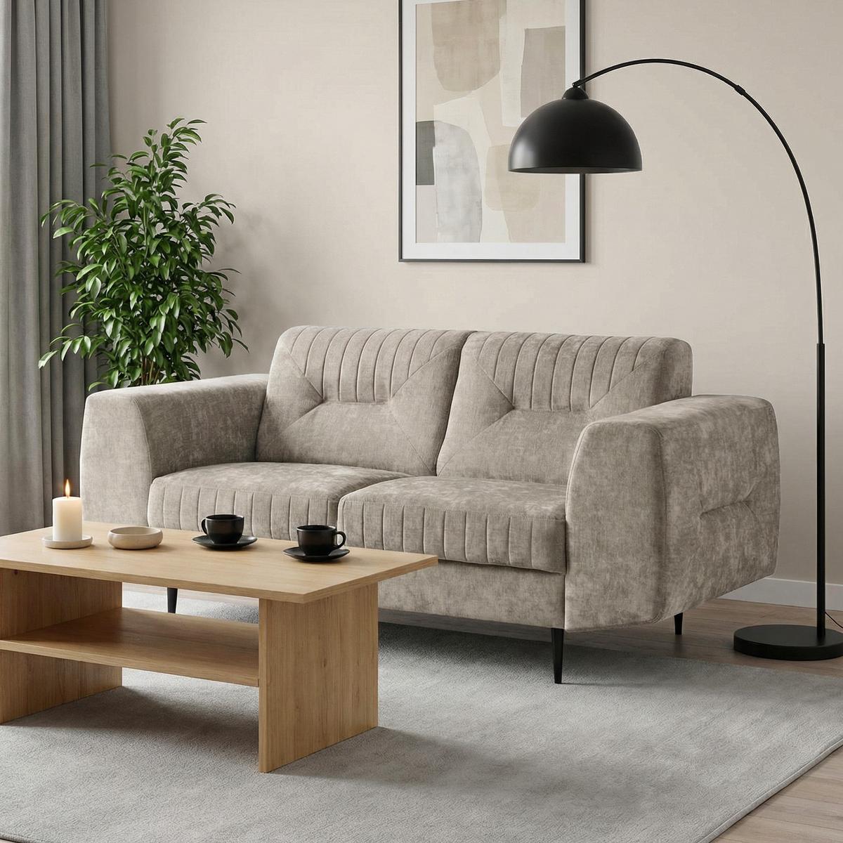 SOFA Venezia 2-Sitzer mit Metallbeinen, beige, 233 cm - Beige/Schwarz, Holzwerkstoff/Metall (172/85/94cm) - Beautysofa