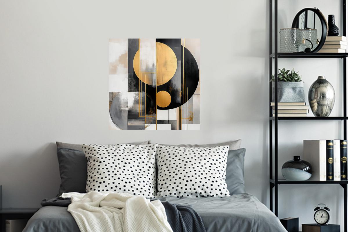 WANDTATTOO Abstrakt - Gold - Silber - Formen - Ästhetisch - Modern Wanddeko 50x50 cm - Goldfarben, Kunststoff (50/50/0.1cm) - MuchoWow