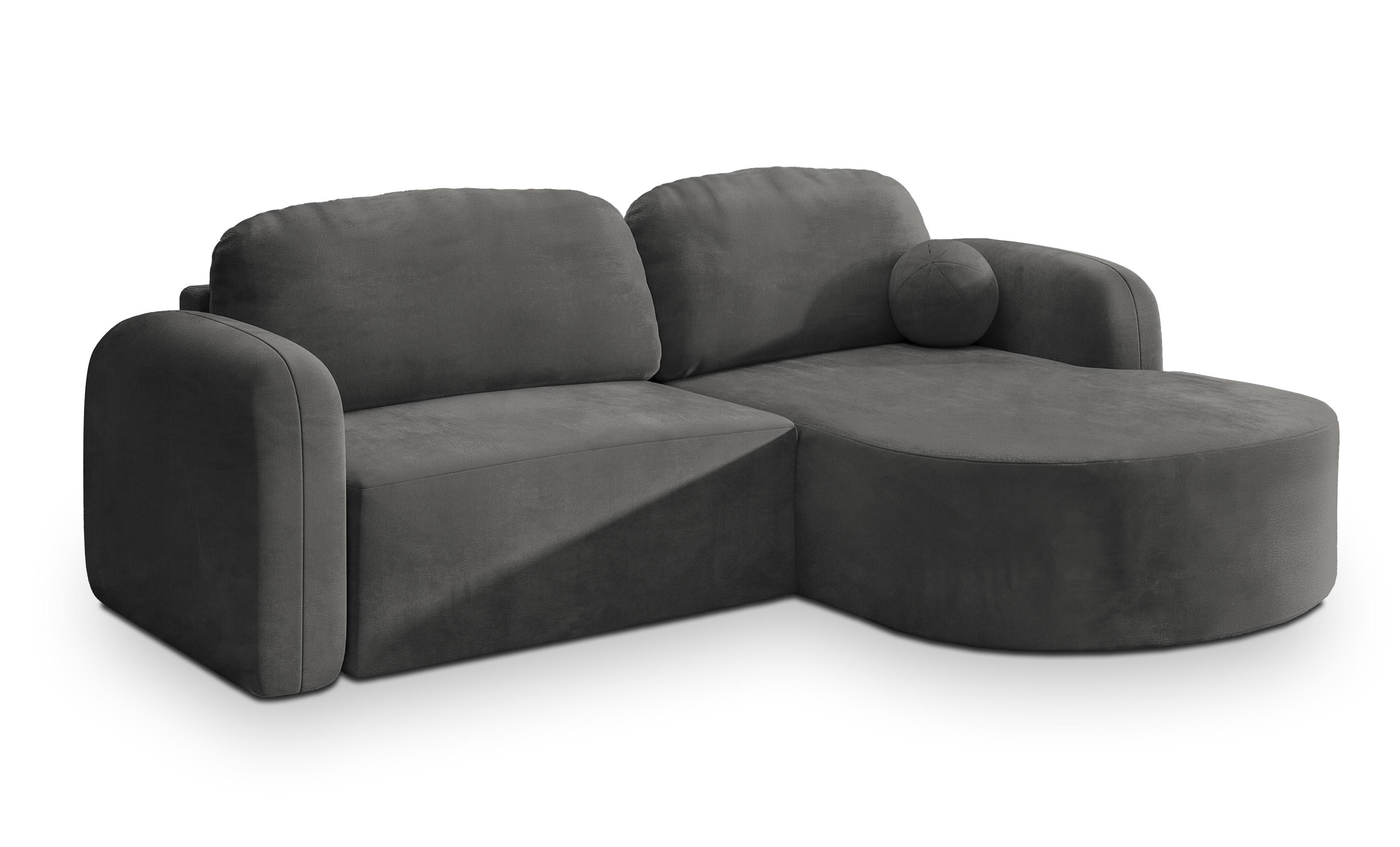 ECKSOFA AMILIA M R-S Grau Velours-Stoff mit Schlaffunktion - Grau, Holz (263/174cm) - MASSENO