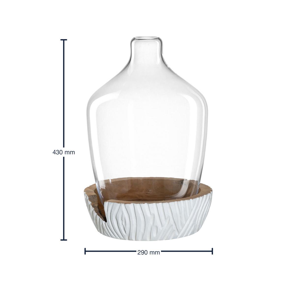 VASE MIT HOLZ-SOCKEL Casolare weiß ↕ 43 cm - Weiß, Glas (43cm) - Leonardo Living