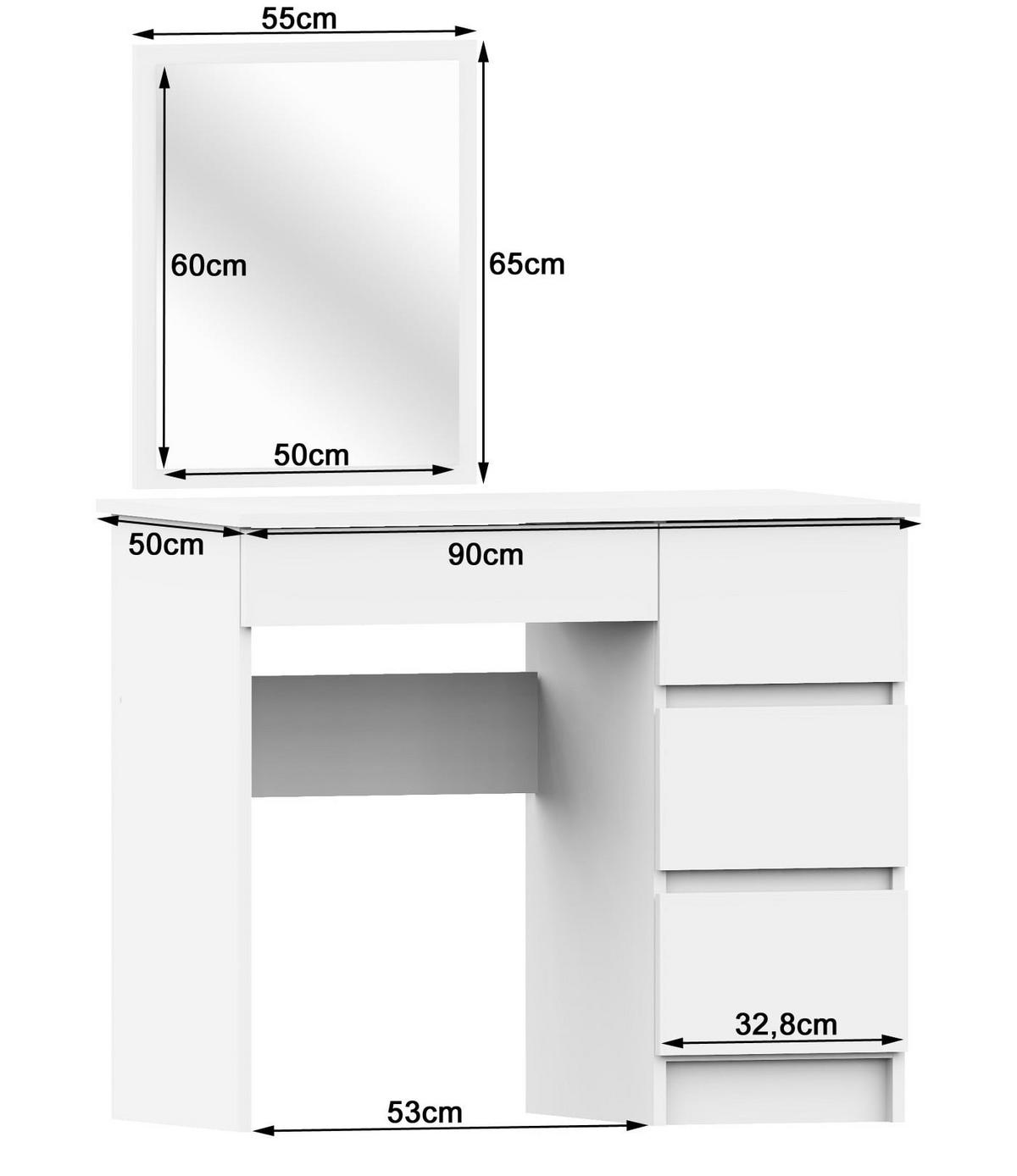 SCHMINKTISCH mit Spiegel - Weiß, Holzwerkstoff (90/142/50cm) - RAUMHIRSCH FURNITURE