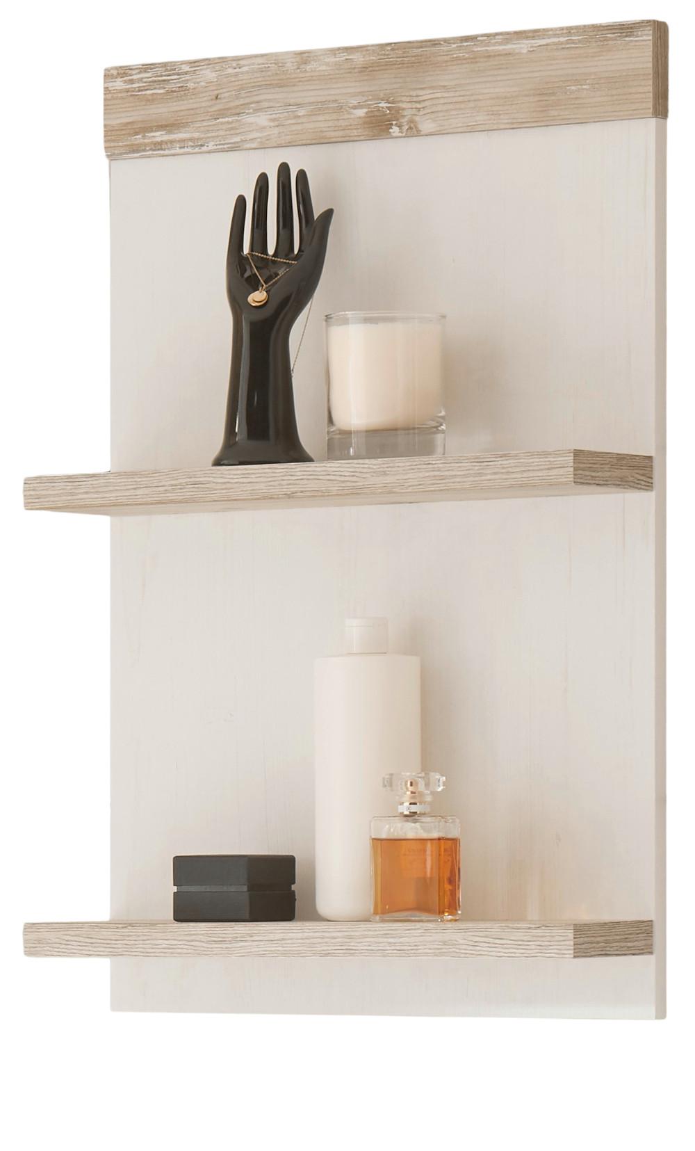 BAD-HÄNGEREGAL Pinie weiß, Oslo Pinie Landhaus, Wandregal hängend, 40 x 62 cm - Weiß/Pinienfarben, Holzwerkstoff (40/62/12cm) - Furn.Design