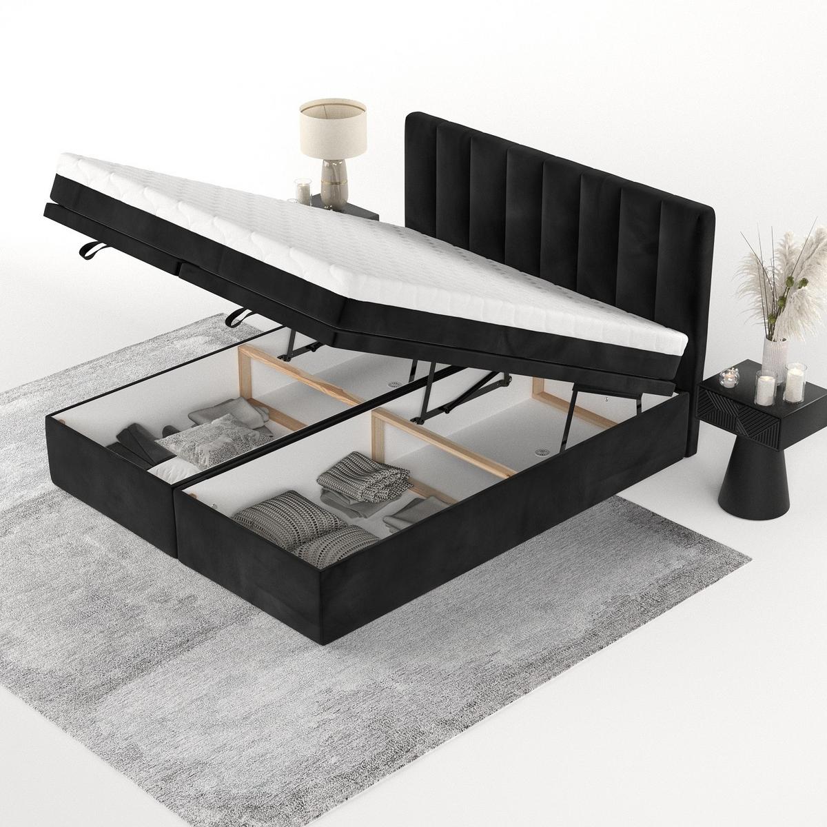 BOXBETT Lume 140/200 cm Schwarz im Kronos Stoff - Schwarz, Holz/Holzwerkstoff (140/200cm) - AltaBeds