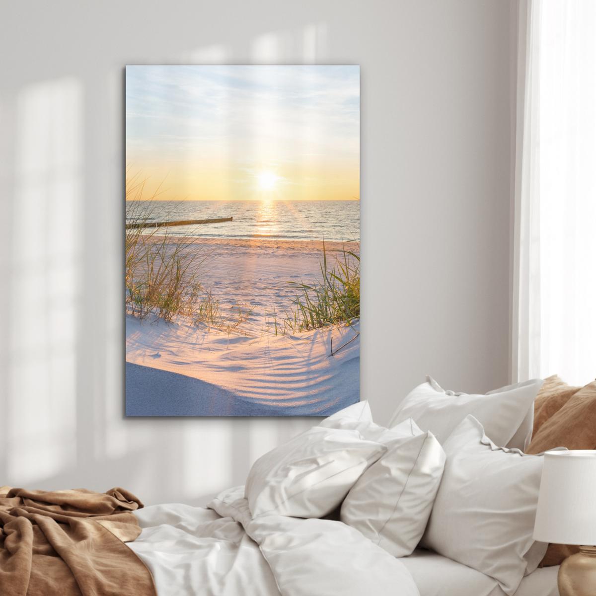 METALLBILD Strand - Sonne - Düne - Gras - Sand - Horizont 80x120 cm - Hellblau, Metall (80/120cm) - MuchoWow