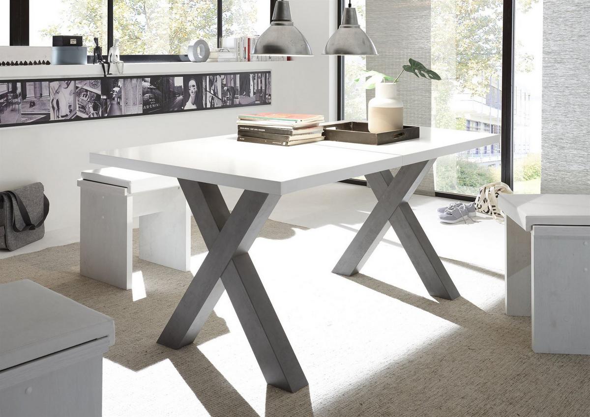 ESSTISCH ausziehbar Eike 3 140 x 90 x 75 Esszimmertisch Graphit/Weiß Matt Lack - Weiß, Holz (140/90/75cm) - 58aufmkessel