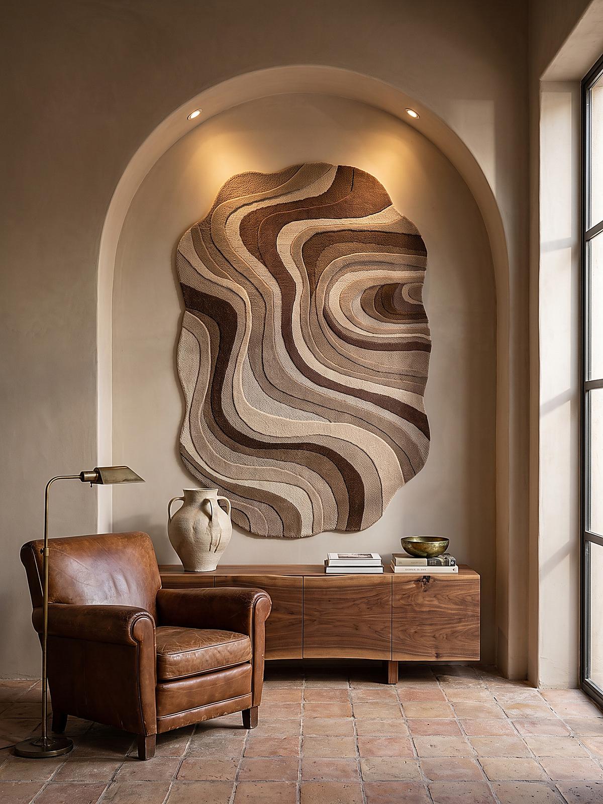 WOLLTEPPICH handgetuftet EFFRA, Wellen-Swirl, Natur, 140 x 200 cm - Beige, Textil (140/200cm) - KADIMA DESIGN