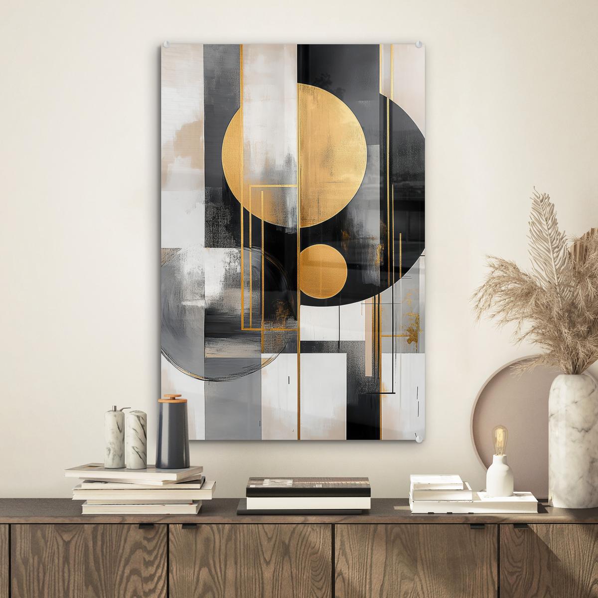 ACRYLGLASBILD Abstrakt - Gold - Silber - Formen - Ästhetisch - Modern Wanddeko Wohnzimmer 40x60 cm - Goldfarben, Glas (40/60cm) - MuchoWow