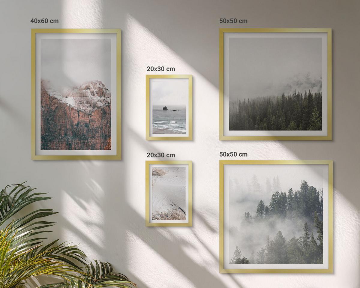 BILDER SET 5er Set - 50x50 cm & 20x30 cm & 40x60 cm Goldrahmen - Abstrakte Wellen, graue Pastellfarben - Goldfarben, Kunststoff (40/60cm) - TULUP