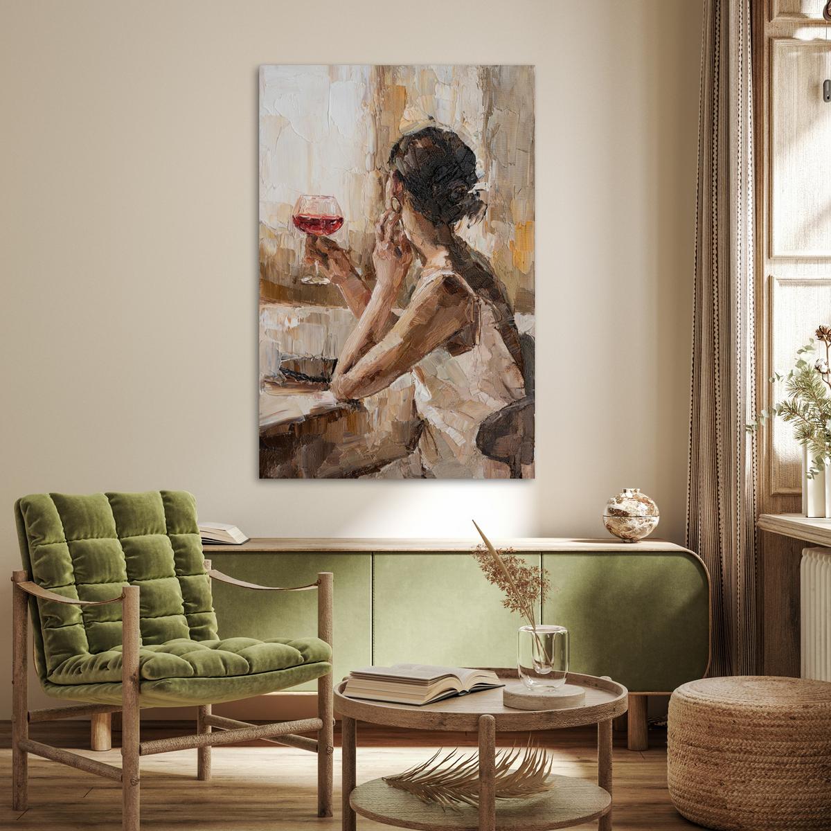 POSTER Ölgemälde - Frau - Wein Wandbild Schlafzimmer 80x120 cm - Hellbraun, Papier (80/120/0.1cm) - MuchoWow