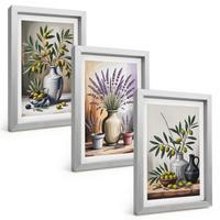 BILDER SET 3er Set - 20x30 cm Silberner Rahmen - Olivenblüten in Vasen im Hintergrund - Silberfarben, Kunststoff (20/30cm) - TULUP
