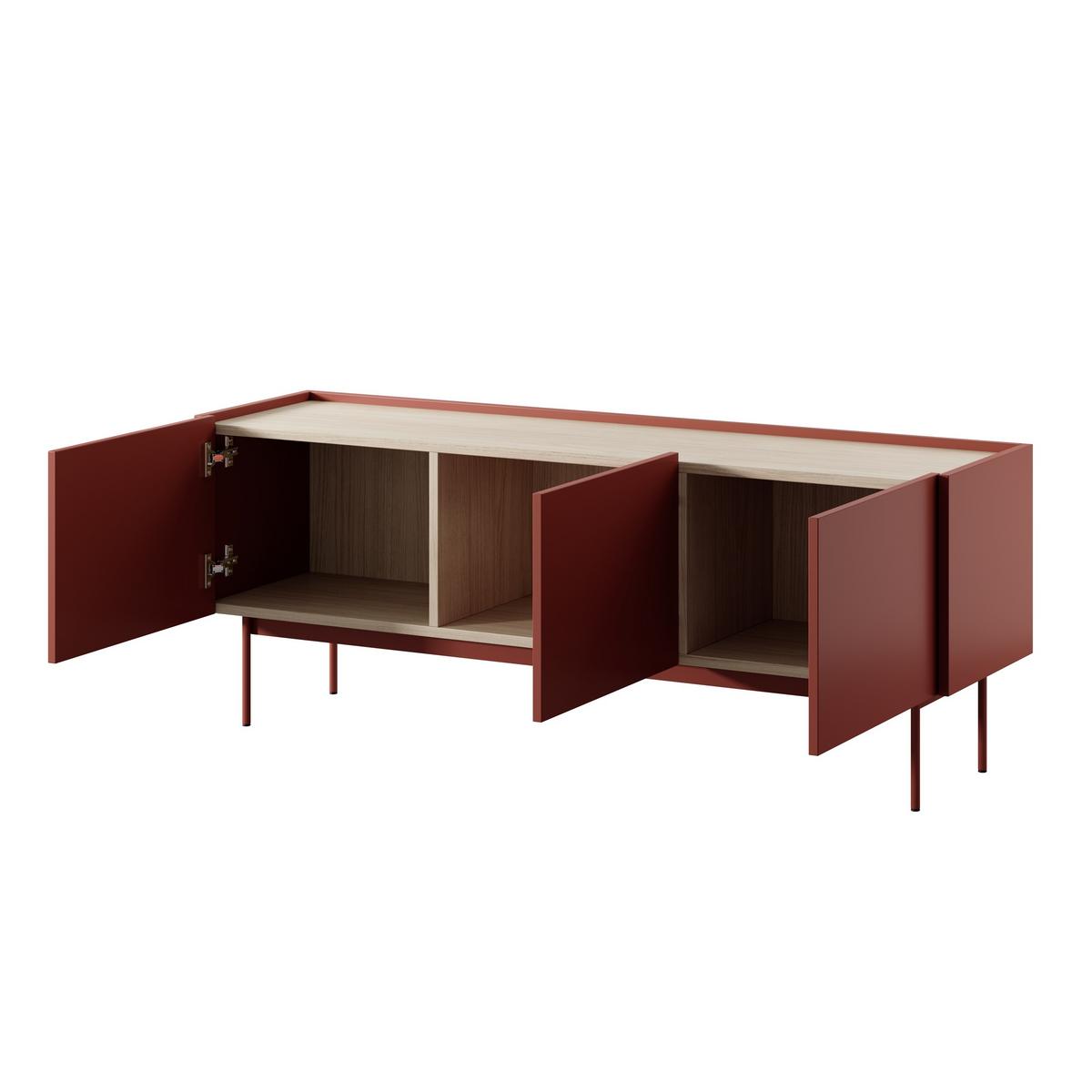 LOWBOARD COLORE 144x37x55 cm mit 3 Türen Rot - Rot, Holzwerkstoff (144/55/37cm) - MASSENO