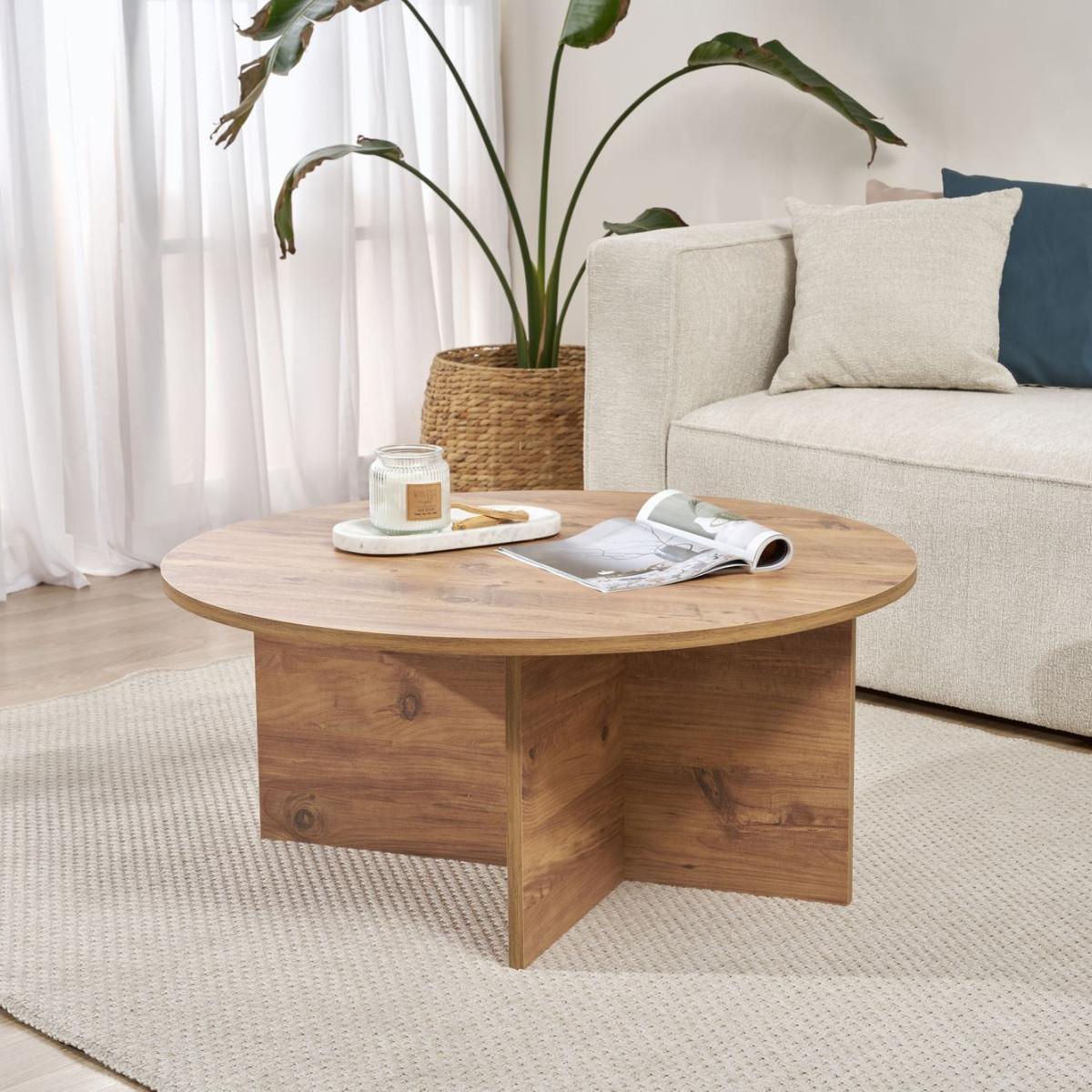 COUCHTISCH mit abgerundeter Platte - soleil 90/90/40 cm - Kieferfarben, Holzwerkstoff (95/90/40cm) - Calicosy