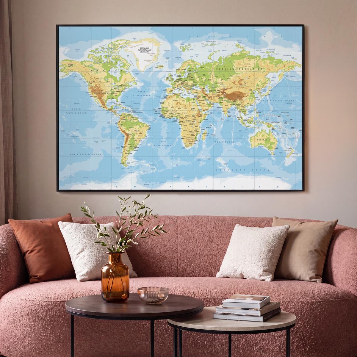 LEINWAND Bilder mit Rahmen - Weltkarte - Statistisch - Blau - Erde - Bildung - 150x100 - Blau, Textil (150/100cm) - MuchoWow