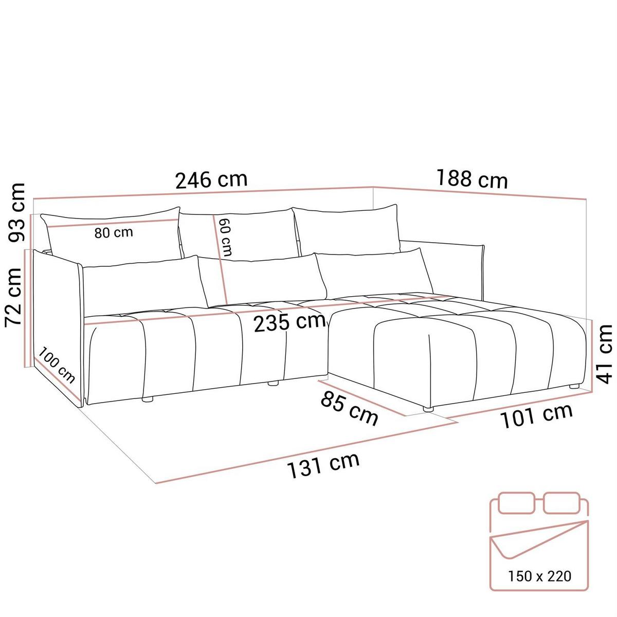 ECKSOFA APOLLO L mit Schlaffunktion und Bettkasten – rechte Seite - Beige, Textil (246/188cm) - Lookway