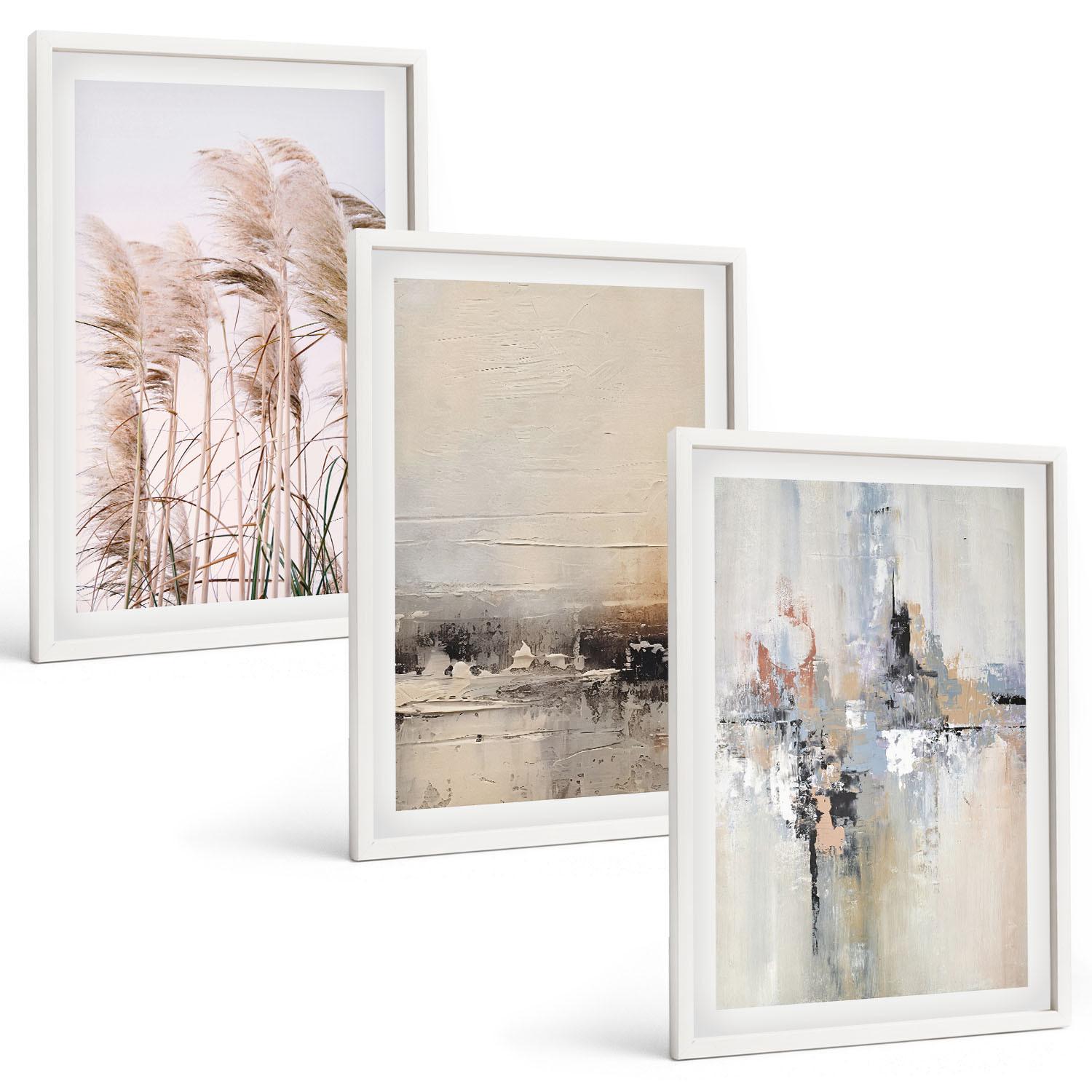 BILDER SET 3er Set - 40x60 cm Weißer Rahmen - Abstrakte Vegetationsmuster - Weiß, Kunststoff (40/60cm) - TULUP