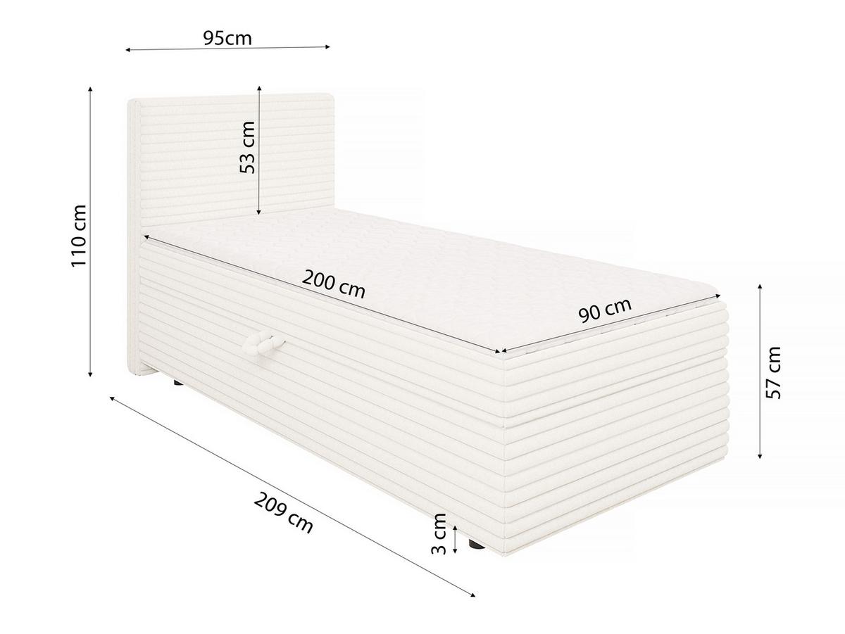 BOXBETT Roma 90/200 cm Hellbeige Plüschcord - Beige/Schwarz, Holz/Kunststoff (90/200cm) - S-Style