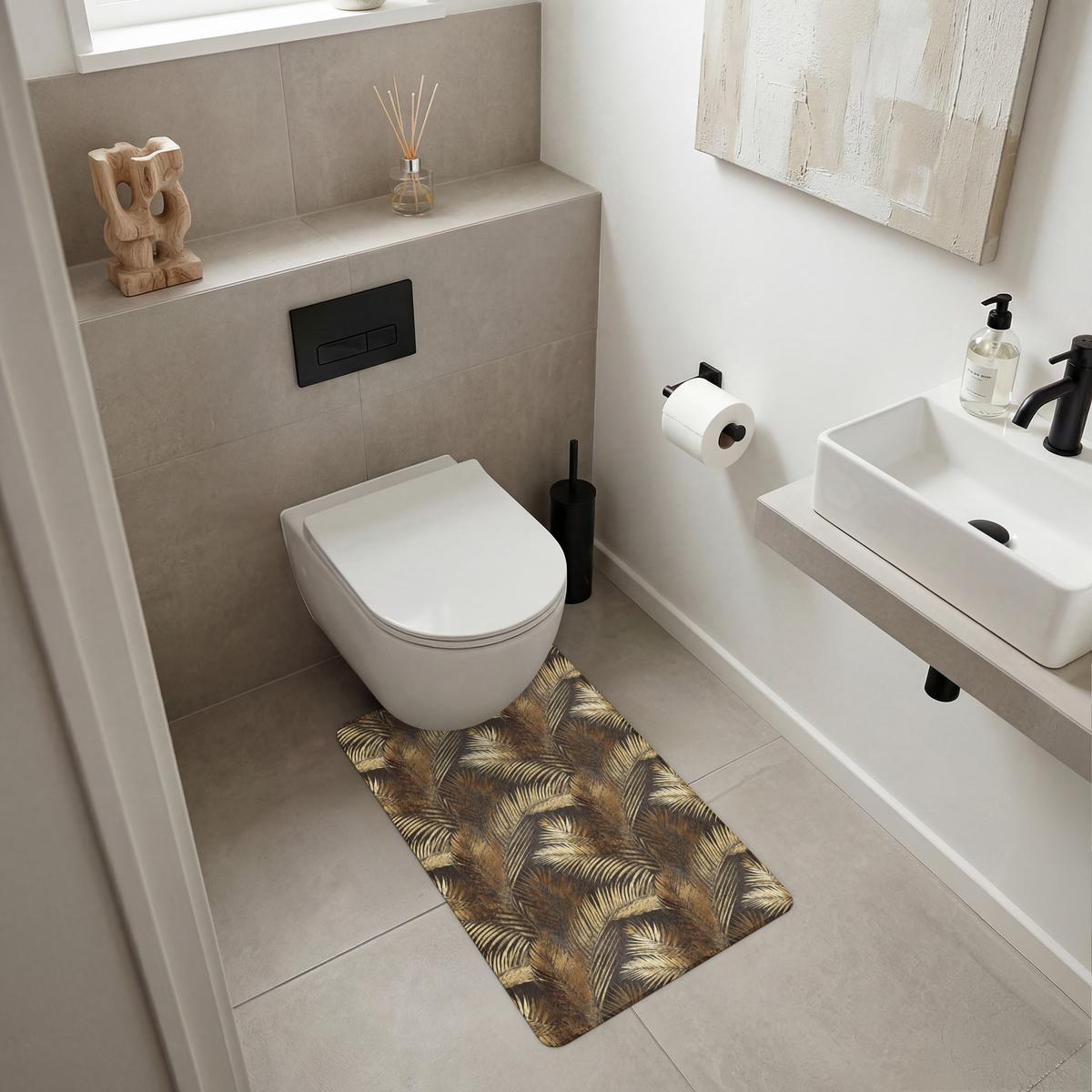 WC-VORLEGER Tropisch - Blätter - Gold WC Teppich 50x80 cm - Goldfarben, Textil (50/1cm) - OnlyWow