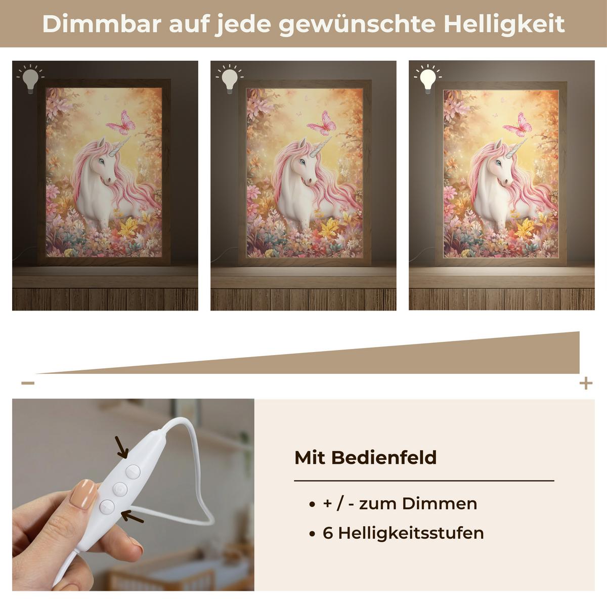 NACHTTISCHLAMPE Einhorn - Blumen - Schmetterling - Rosa 20x30 cm - Beige, Holzwerkstoff (8/20/30cm) - OnlyWow