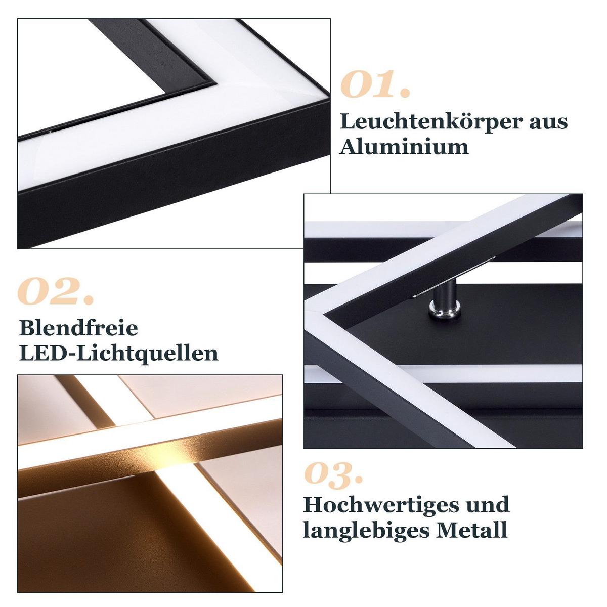 LED-DECKENLEUCHTE Maiden 20/42/7cm - Schwarz, Metall (42/20/7cm) - Nettlife
