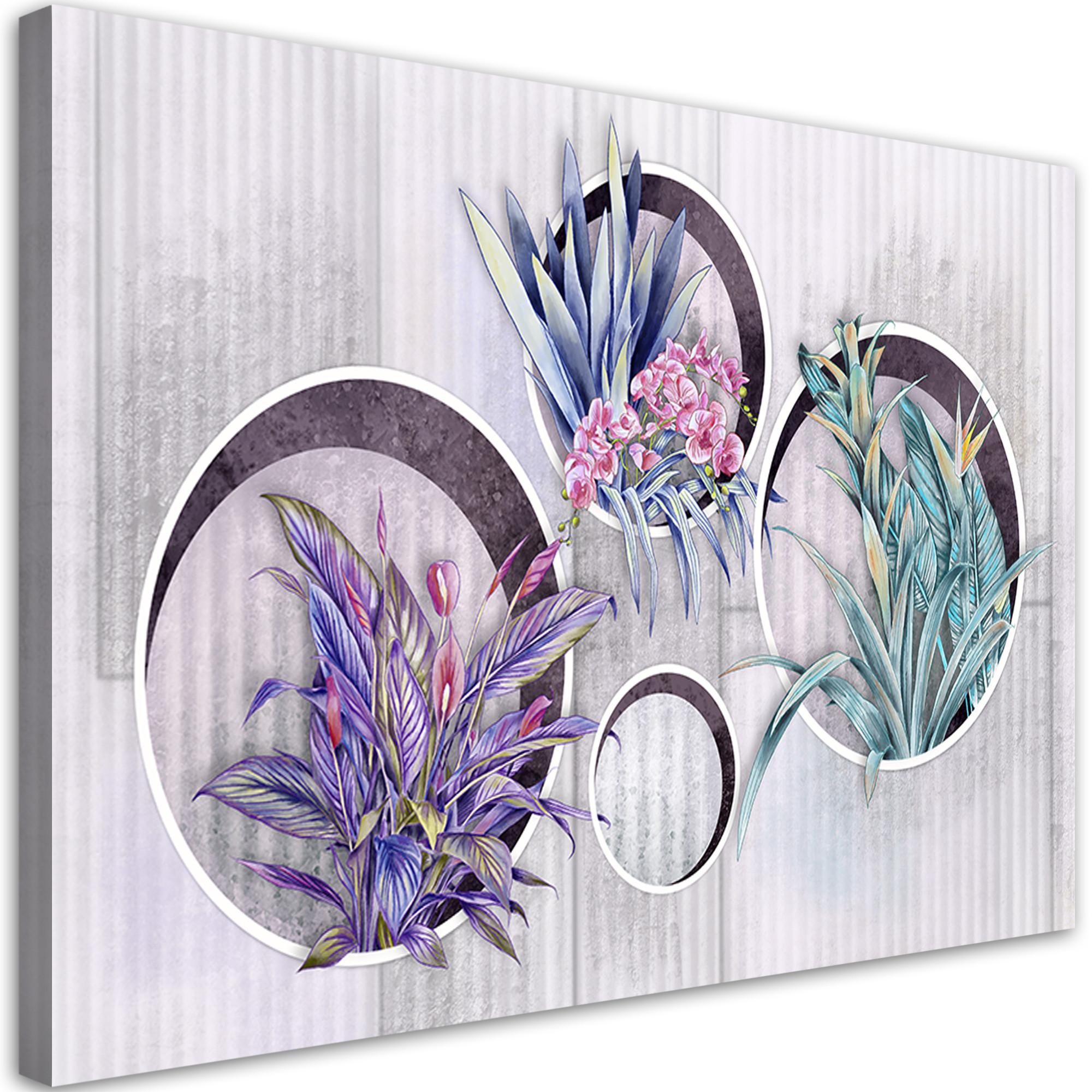WANDBILD quadratkisten regale mit blumen - Silberfarben, Textil (60/40cm) - Feeby