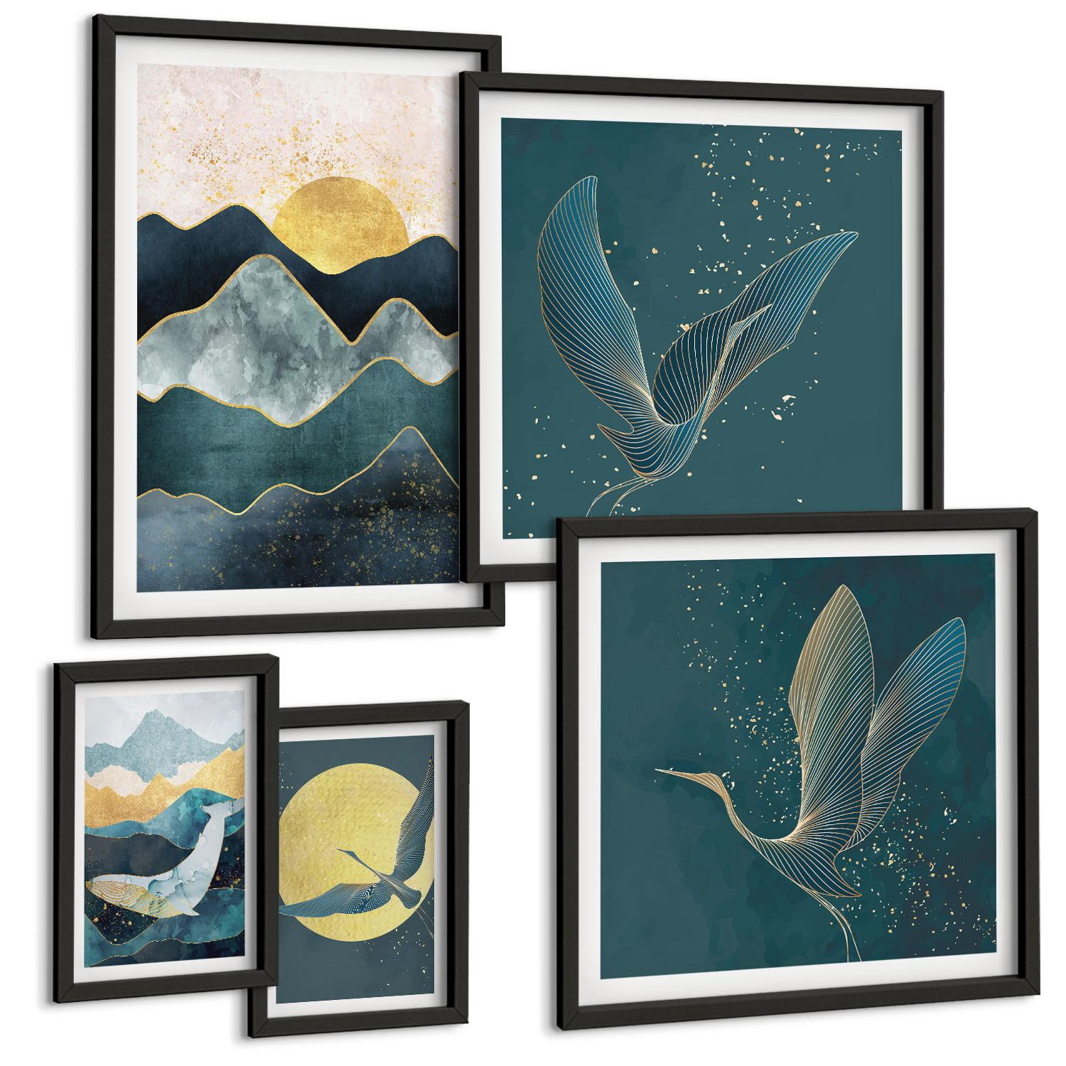 BILDER SET 5er Set - 50x50 cm & 20x30 cm & 40x60 cm Schwarzer Rahmen - Familie, Liebe, Wärme, Zuhause - Schwarz, Kunststoff (40/60cm) - TULUP