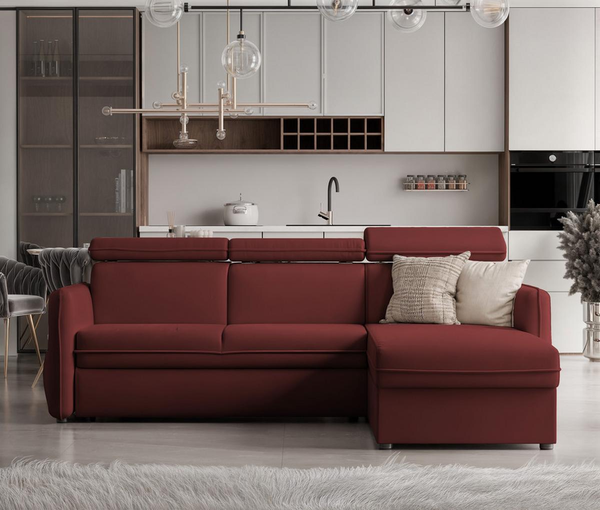 ECKSOFA BENI mit Schlaffunktion und Bettkasten, Stoff Rot - Rot, Kunststoff/Textil (220/160cm) - Idohome