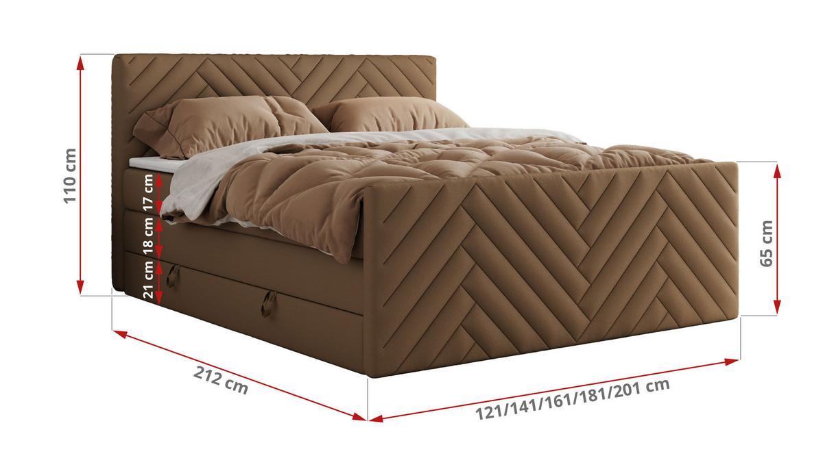 BOXSPRINGBETT PARIS KING DUO - 120/200 - Braun Kunstleder - H3 - Braun, Holz/Textil (120/200cm) - MKS