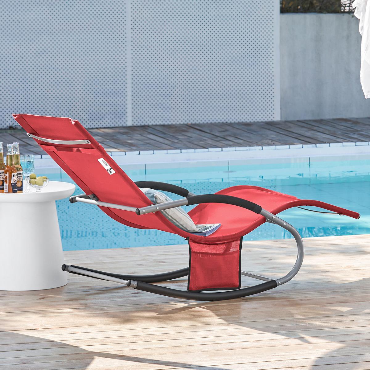 SONNENLIEGE mit Kopfkissen, Gartenliege bis 150kg, Rot - Rot, Metall (63/87/150cm) - SoBuy
