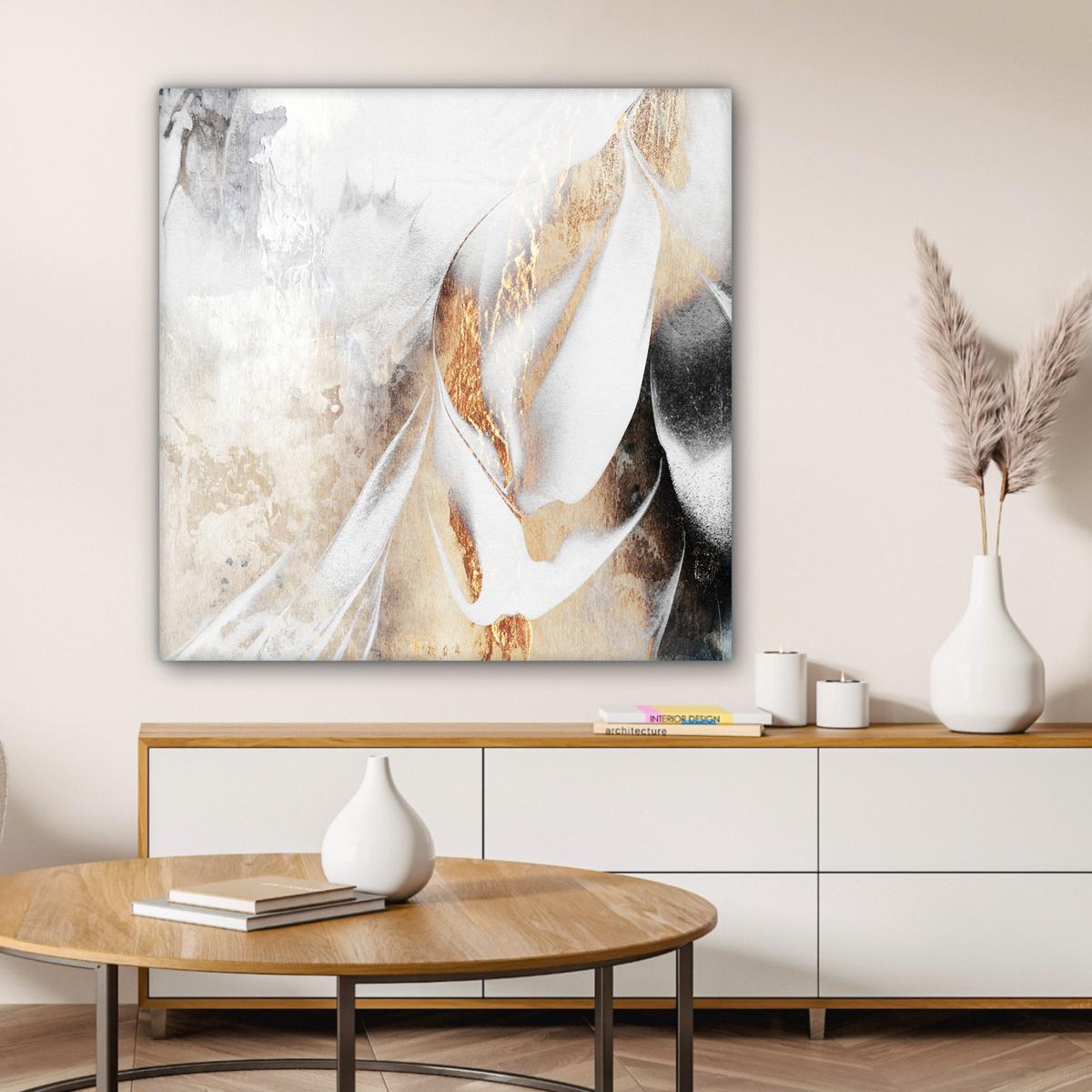 LEINWANDBILD Luxus - Abstrakt - Gold - Weiß Deko Groß 90x90 cm - Goldfarben, Textil (90/90cm) - MuchoWow