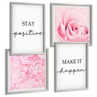 BILDER SET 4er Set - 50x50 cm & 40x60 cm Silberner Rahmen - Minimalistische rosa Blüten - Silberfarben, Kunststoff (50/50cm) - TULUP
