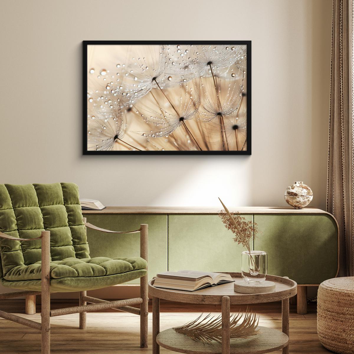 POSTER MIT RAHMENGERAHMTES BILD Löwenzahn - Abstrakt - Natur - Beige 90x60 cm - Braun, Papier (90/60cm) - MuchoWow