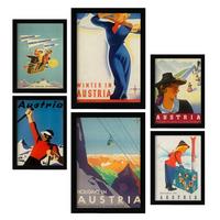 POSTER Set Mit 6 Österreich Vollfarbige Illustrationen Von Vintage Tourismus Werbetafeln Aus Der Ganzen Welt Innenarchitektur A3 & A4 Schwarzer Rahmen - Schwarz, Papier (29/3cm) - Nacnic